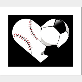 Soccer Baseball Heart Shirt, Sports Tee, Baseball, Soccer Posters and Art